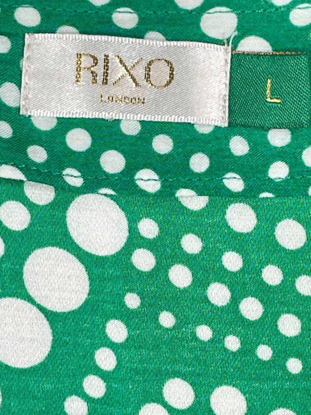 RIXO Laura Green Polka Dot Viscose Crepe Button Front Mini Dress L - Picture 9 of 12